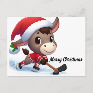 Carte Postale Âne de hockey de Noël festif