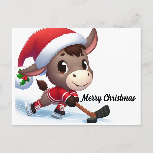 Carte Postale Âne de hockey de Noël festif (Devant)
