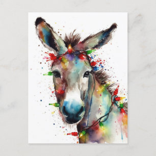 Carte Postale Âne de Noël à l'aquarelle