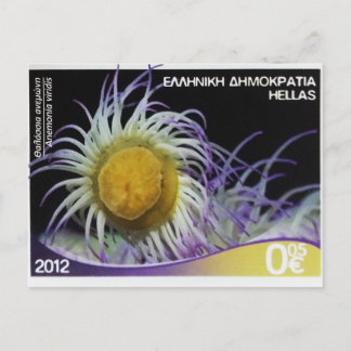 Carte Postale anémone verte timbre grec