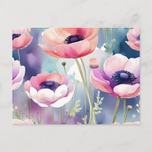 Carte Postale Anémones rose et violet