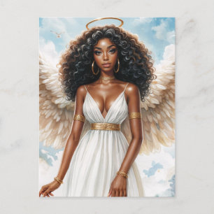 Carte Postale Ange à la peau brune avec halo aquarelle