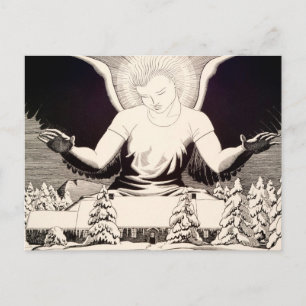 Carte Postale Ange Auréole Paix sur Terre Religieux Neige Hiver