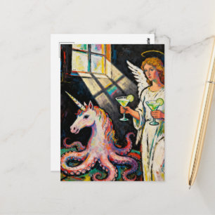 Carte Postale ange avec deux margaritas et une licorne pieuvre