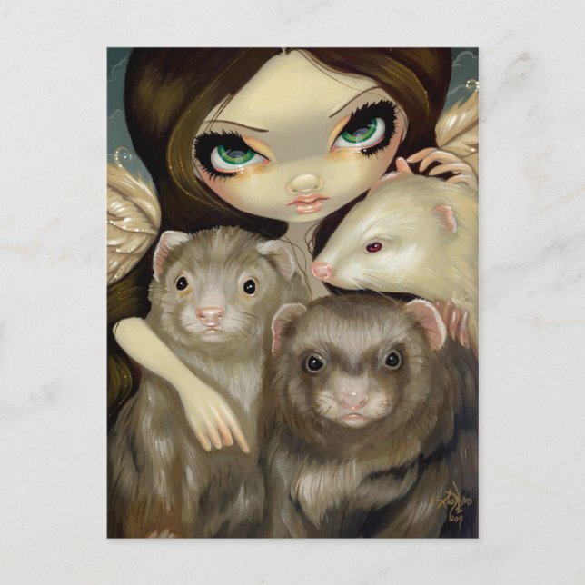 Carte postale "Ange avec furets" (Devant)