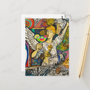 Carte Postale Ange coloré savoure un verre