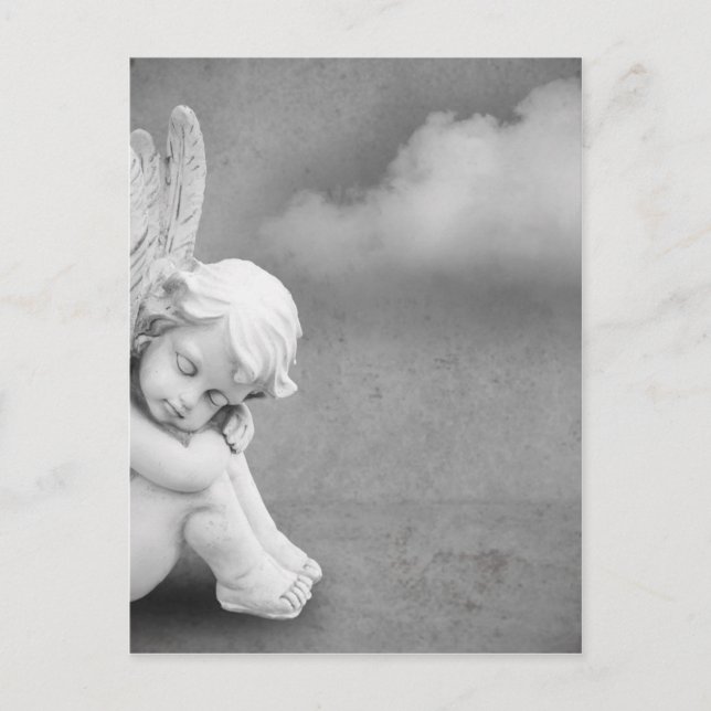 Carte Postale Ange couché sur gris arrière - plan, art angélique (Devant)