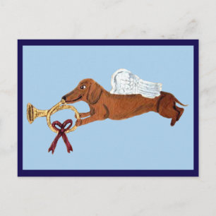 Carte Postale Ange Dachshund avec un Cor d'Harmonie