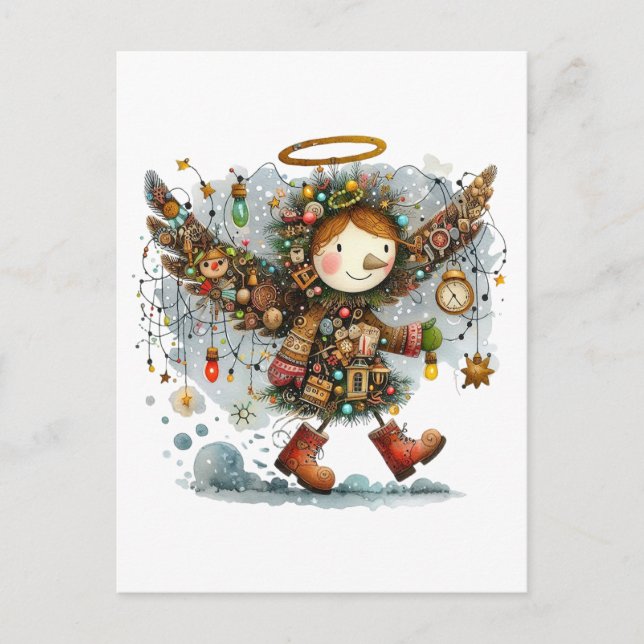 Carte Postale Ange de Noël original Art moderne d'illustration (Devant)
