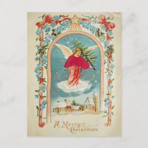 Carte Postale Ange de Noël vintage avec arbre Victorien