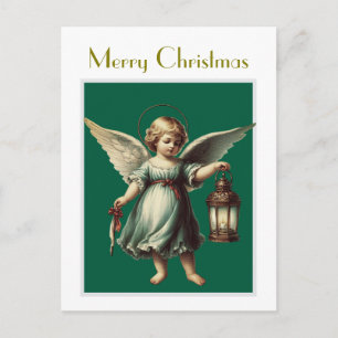 Carte Postale Ange de Noël vintage et lanterne