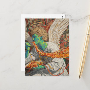Carte Postale Ange Désordonné Alien Mangeant des Spaghettis