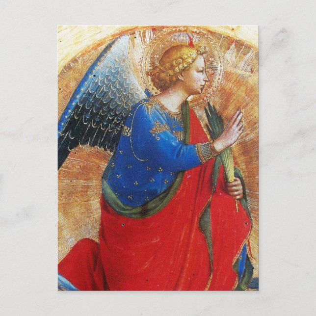 CARTE POSTALE ANGE EN ROUGE OR ET BLEU (Devant)
