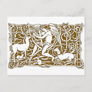 Carte Postale Ange et Animaux de la Forêt Art Nouveau Vintage