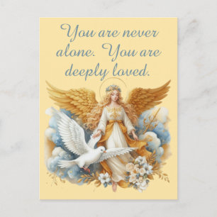 Carte Postale Ange gardien doré avec oiseau blanc