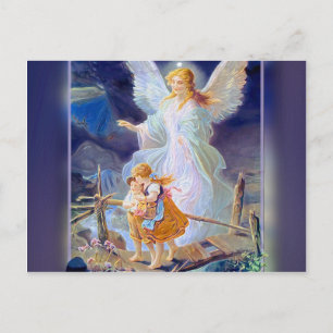 Carte Postale Ange gardien, enfants et pont