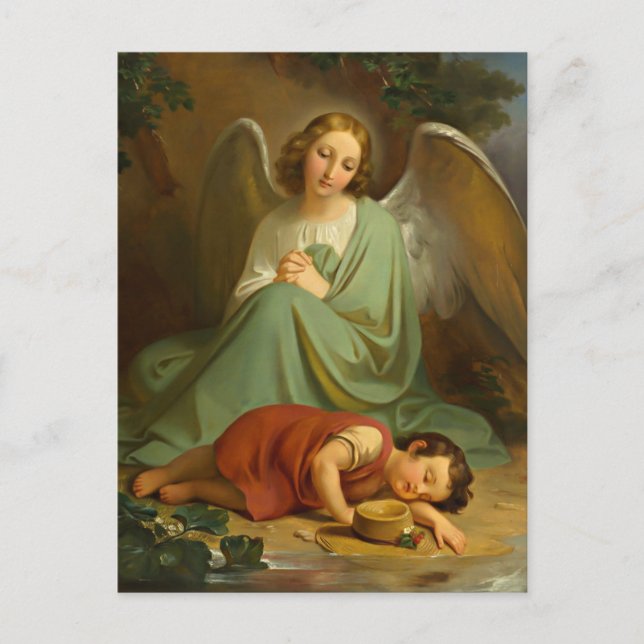 Carte Postale ange gardien et enfant endormi (Devant)