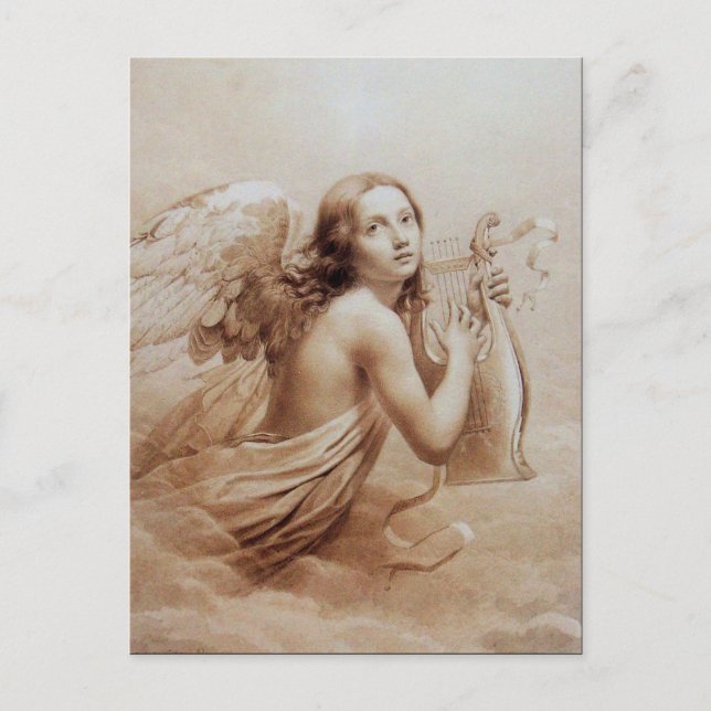 CARTE POSTALE ANGE JOUER LYRA SUR LES NUAGES (Devant)
