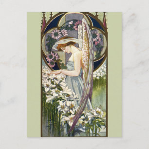 Carte Postale Ange victorien et fleurs Vintages de Pâques