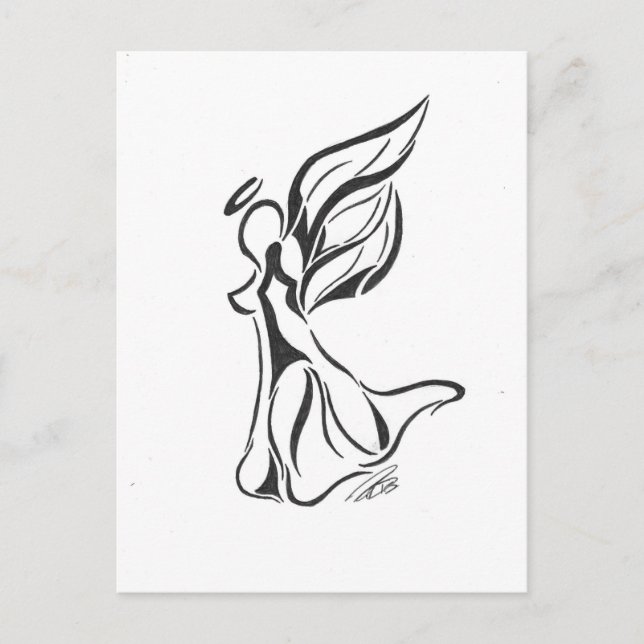 Carte Postale Angel Abstrait dessin noir encre sur le dos blanc (Devant)