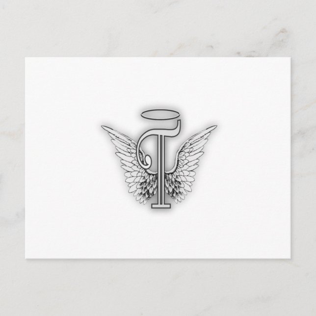 Carte Postale Angel Alphabet T Lettre initiale Ailes Halo (Devant)