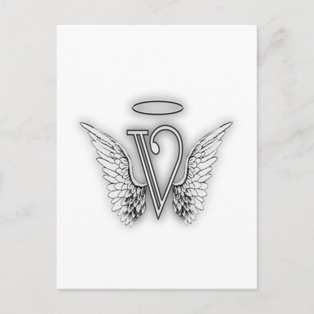 Carte Postale Angel Alphabet V Lettre initiale Ailes Halo (Devant)