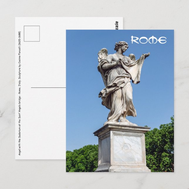 Carte Postale Angel avec le Sudarium - Pont Sant'Angelo, Rome (Devant / Derrière)
