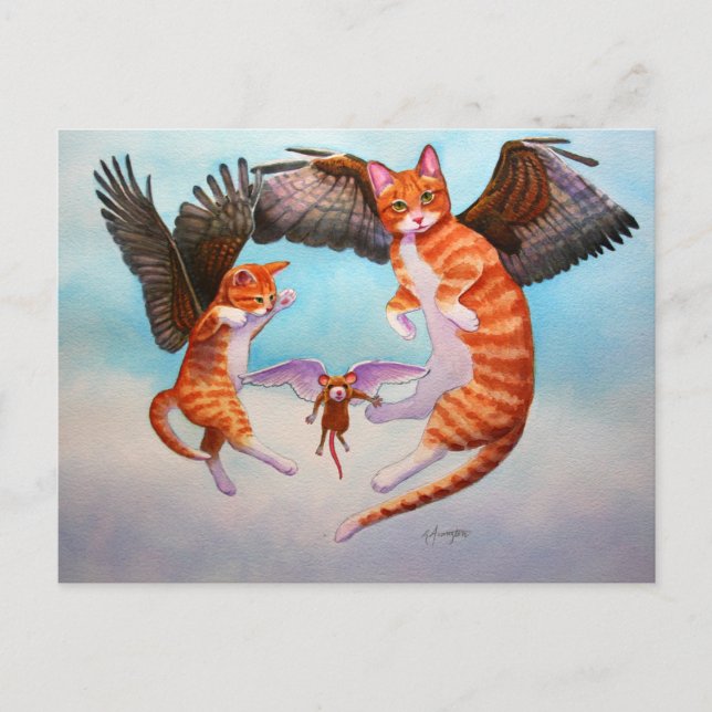 Carte Postale Angel Chat et jeu de souris (Devant)