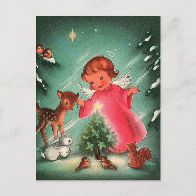 Carte Postale Angel Dans La Forêt Avec Animaux (Devant)