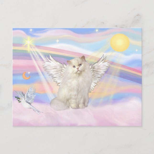 Carte Postale Angel de chat perse blanc dans les nuages (Devant)