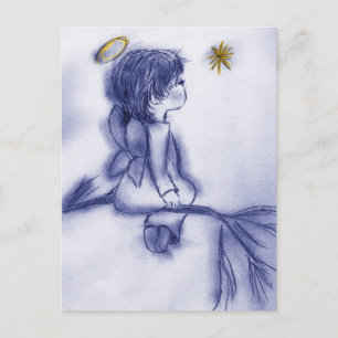 Carte Postale Angel en attente sur une étoile - Tint Bleu