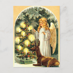 Carte Postale Angel Festif vintage avec Vacances Cerf
