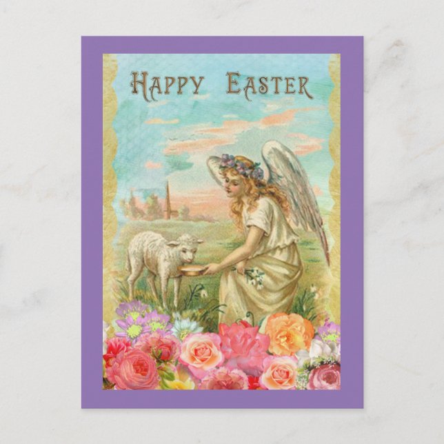 Carte Postale Angel vintage Et Agneau (Devant)