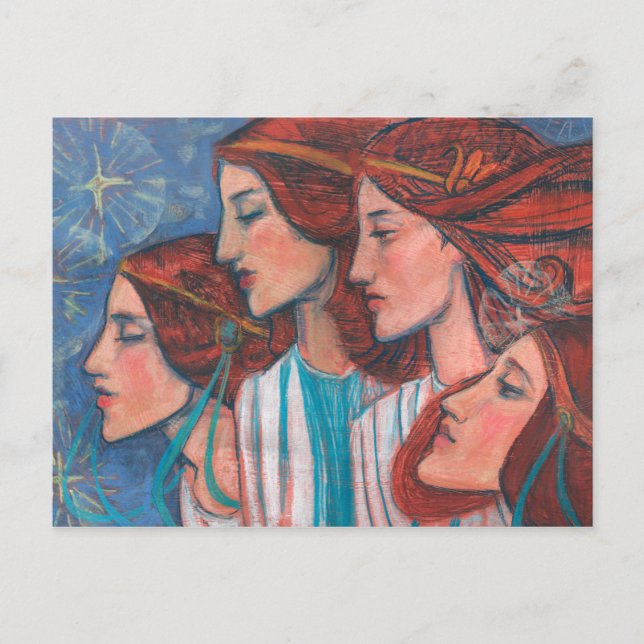 Carte Postale Anges de Noël Art Nouveau Peinture Gingembre Femme (Devant)