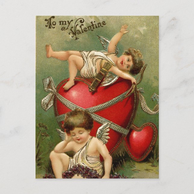 Carte Postale Anges et coeur vintages doux (Devant)
