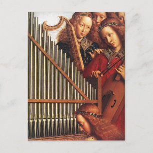 Carte Postale ANGES JOUER MUSIQUE, détail, Parchemin