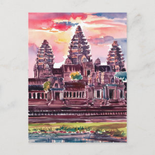 Carte Postale Angkor Vat Cambodge aquarelle peinture