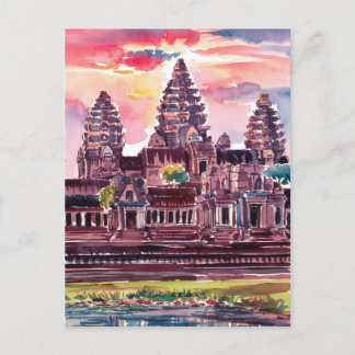 Carte Postale Angkor Vat Cambodge aquarelle peinture