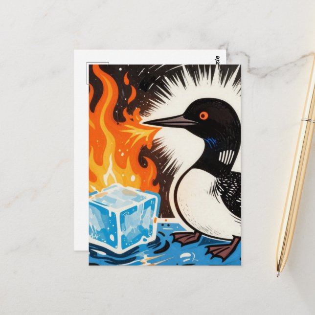Carte Postale Angry fire breathing MN Loon melting ice Postcard (Devant/Arrière en situation)