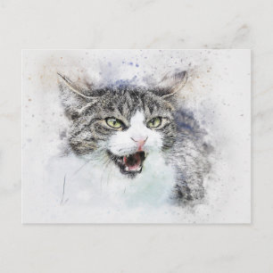 Carte Postale Angry Kitty ABSTRAIT Aquarelle