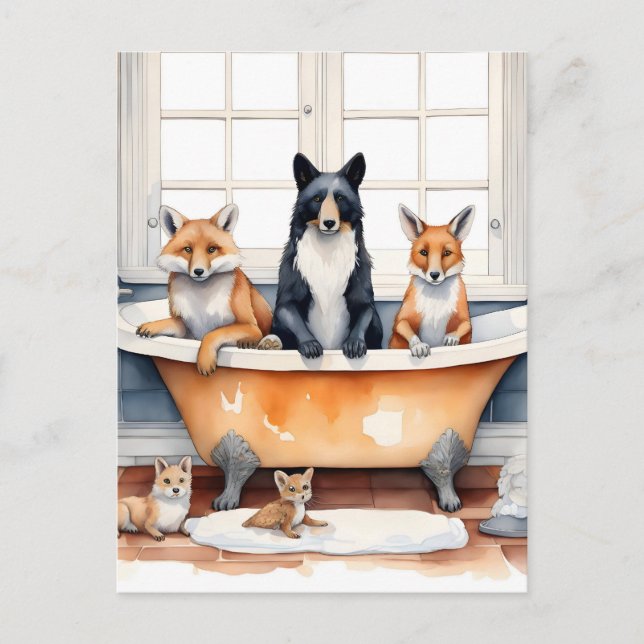 Carte Postale Animaux amusants dans le bain (Devant)