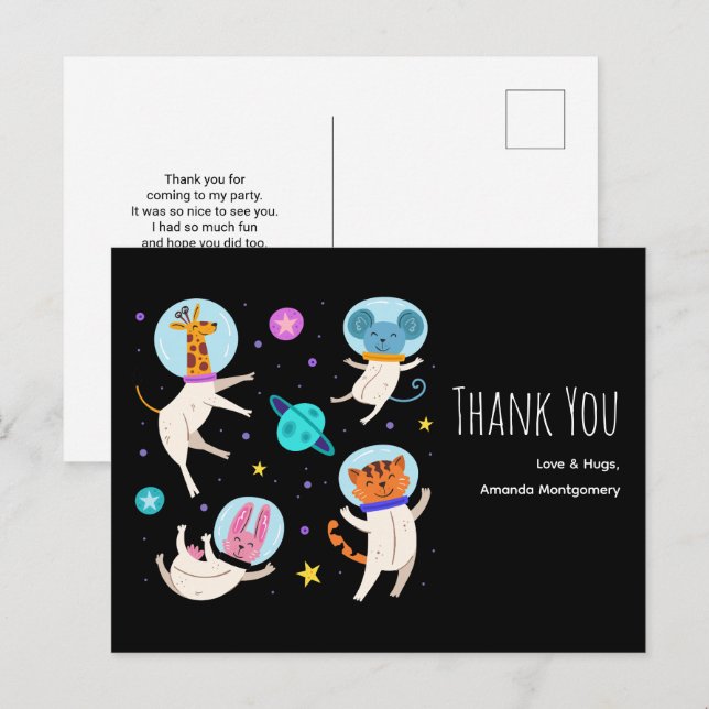 Carte Postale Animaux astronautes mignons flottant dans l'espace (Devant / Derrière)