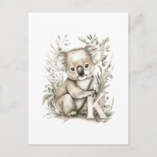 Carte Postale Animaux Bébés à l'Aquarelle Mignons avec Koala Alp
