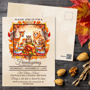 Carte Postale Animaux de bois d'action amicale Feuilles d'automn