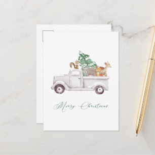 Carte Postale Animaux de bois en vacances de camion blanc