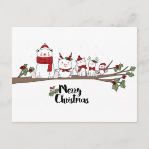 Carte Postale Animaux de caricature de Noël mignons