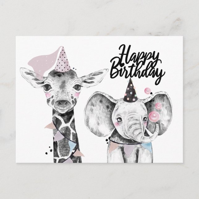Carte Postale Animaux de fête d'anniversaire (Devant)