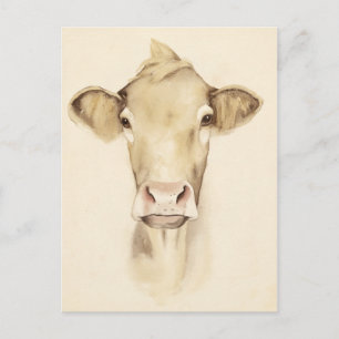 Carte Postale Animaux de grange à l'aquarelle   Vache
