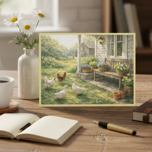 Carte Postale Animaux de la ferme d'avril Fleurs de porche Art a