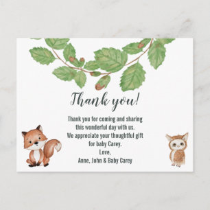 Carte Postale Animaux de la forêt aquarelle Merci